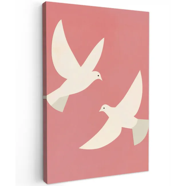 Duiven - Wit - Sierlijk Tuinposter op houten frame 2 cm dik klein -3d