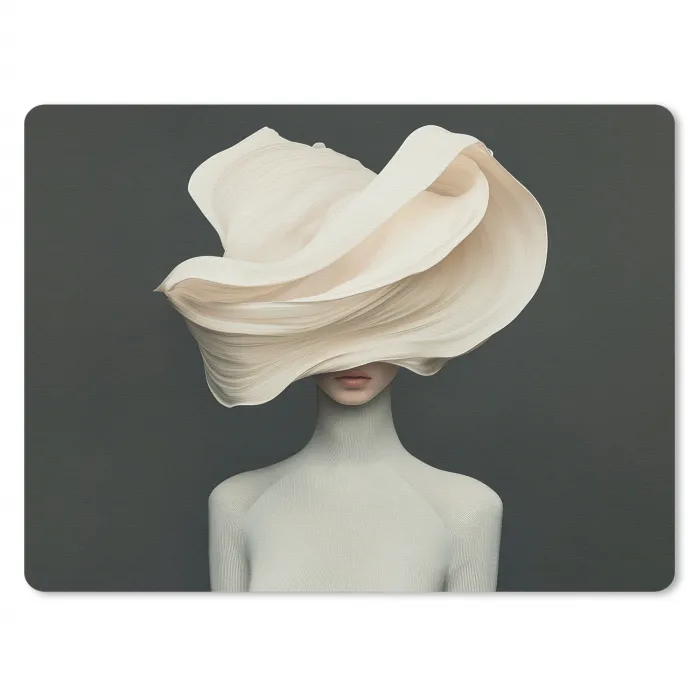 Vrouw - Beige - hoed muismat rubber klein -3d