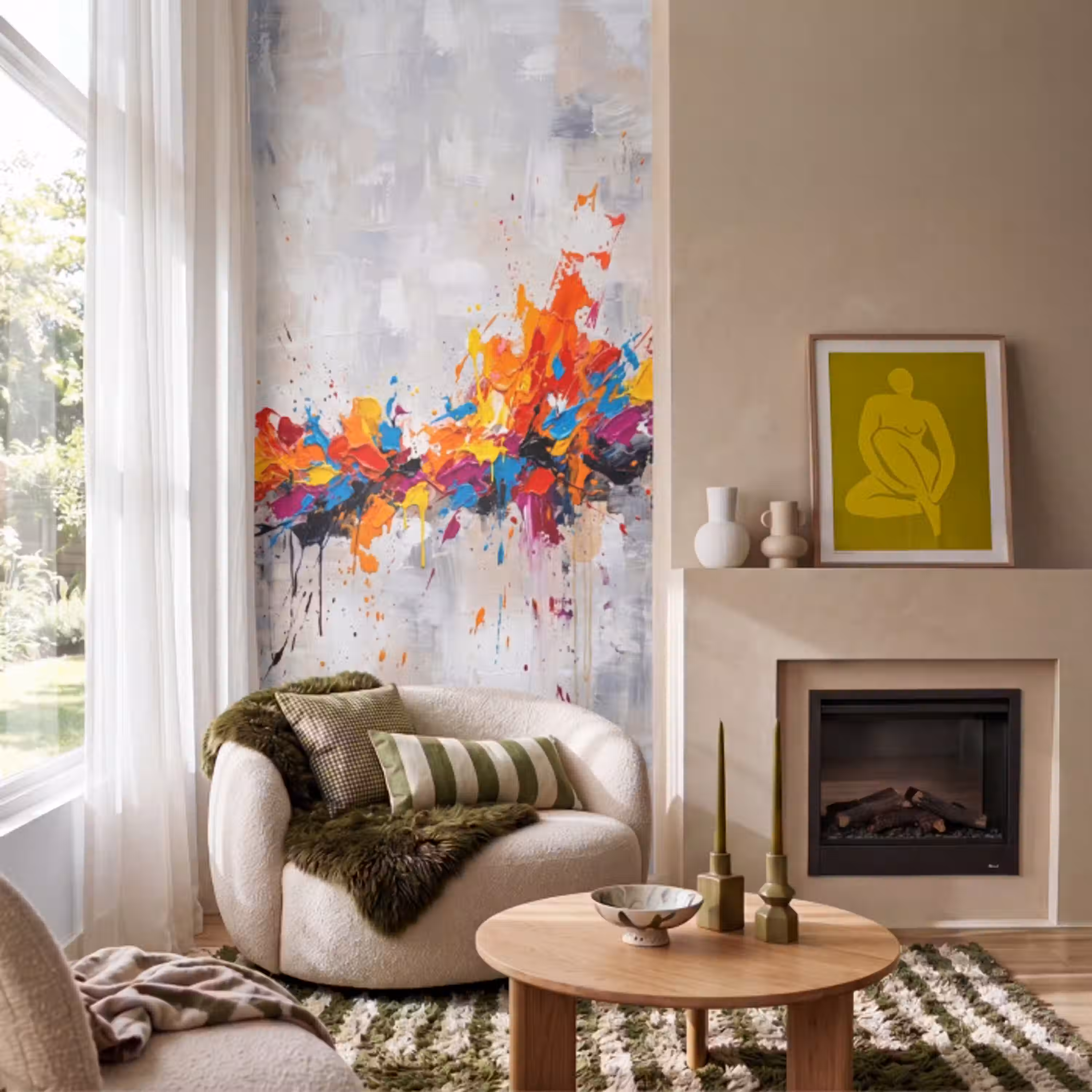 Abstract - Schilderij - Kleurrijk - Dynamisch Behang Vlies klein -sfeer2