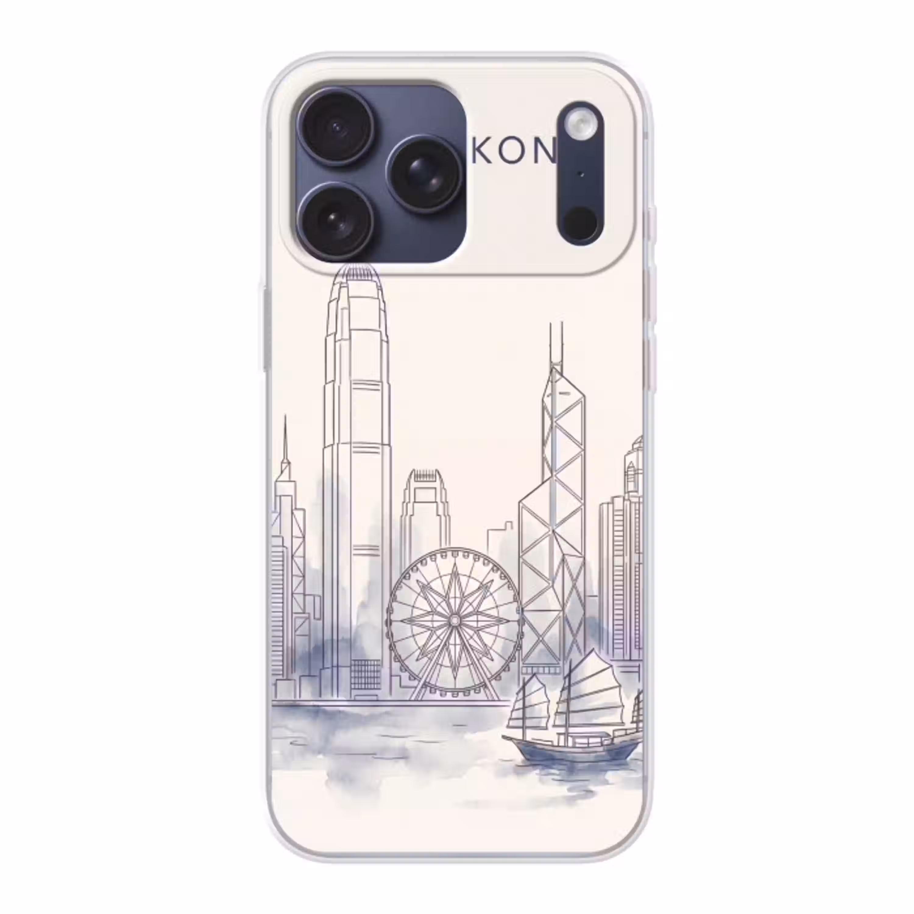 Stad - Skyline - Water - Lijntekening - Blauw Telefoonhoesje iPhone 17 Pro Max klein -3d
