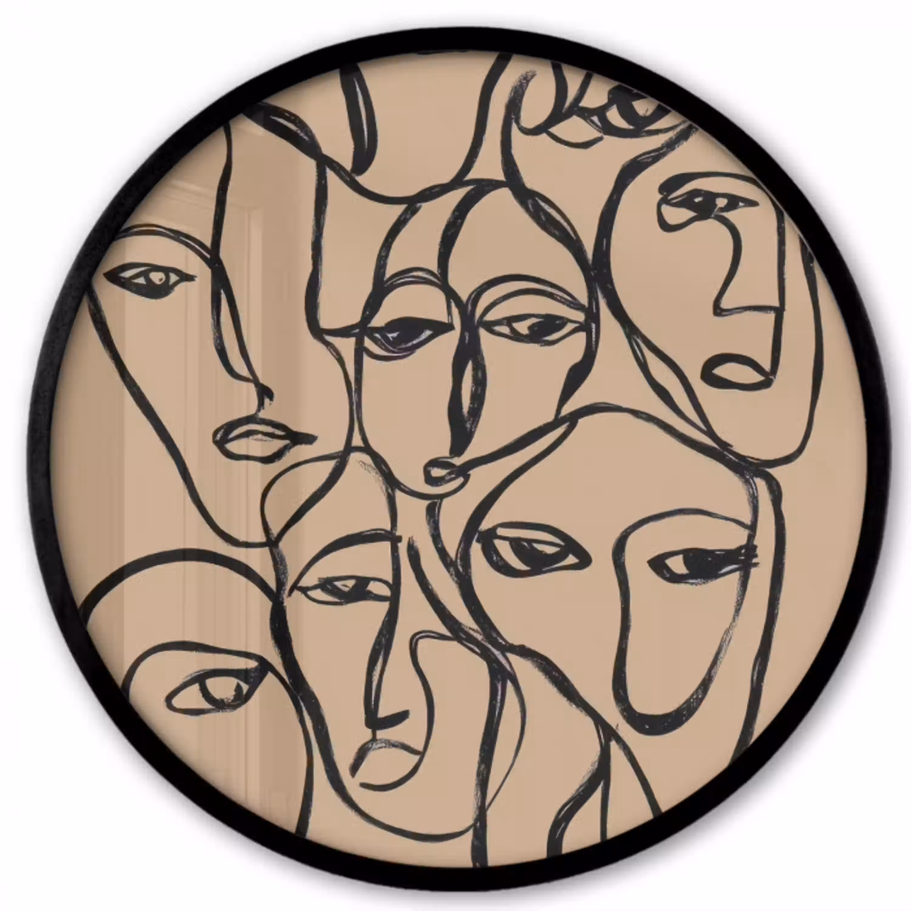 Gezichtenzee - Lijntekening - Abstract Fotolijst rond zonder passe partout klein -3d