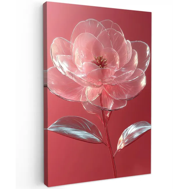 Sierlijk - Bloem - Roze - Glazen Tuinposter op houten frame 2 cm dik klein -3d