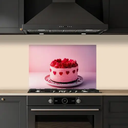 Taart - Hart - Roze keuken achterwand spatscherm klein -sfeer1