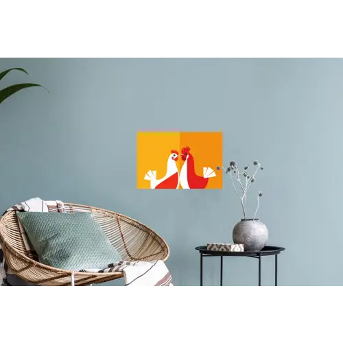 Kippen - Oranje - Vlakken Muursticker klein -plant
