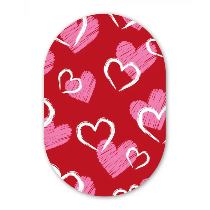 Patroon - Hartjes - Roze - Valentijn Wandcirkel Ovaal Glas middel -3d