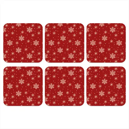 Illustratie - Sneeuwvlokken - Rood onderzetter kurk middel 366 -3d