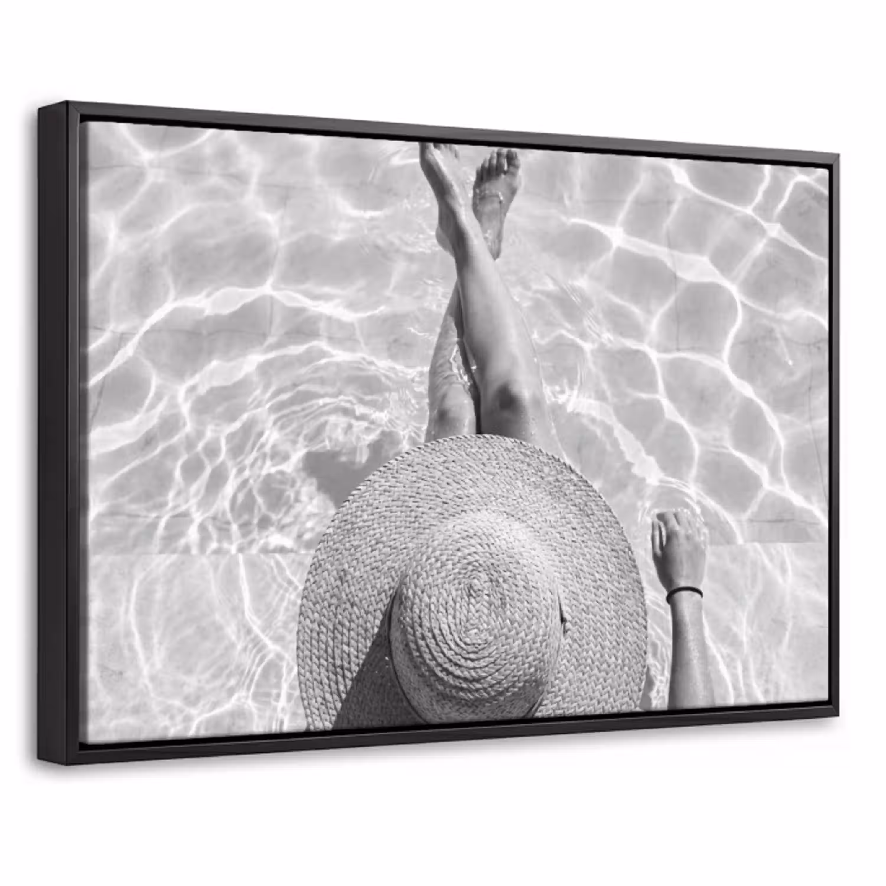Zwembad - Hoed - Water - Zwart - Wit - Zomers Canvas met baklijst klein -threedimensional_3d_global