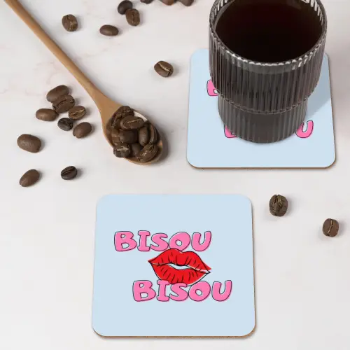 Bisou - Blauw - Roze - Lippen onderzetter kurk middel -sfeer2