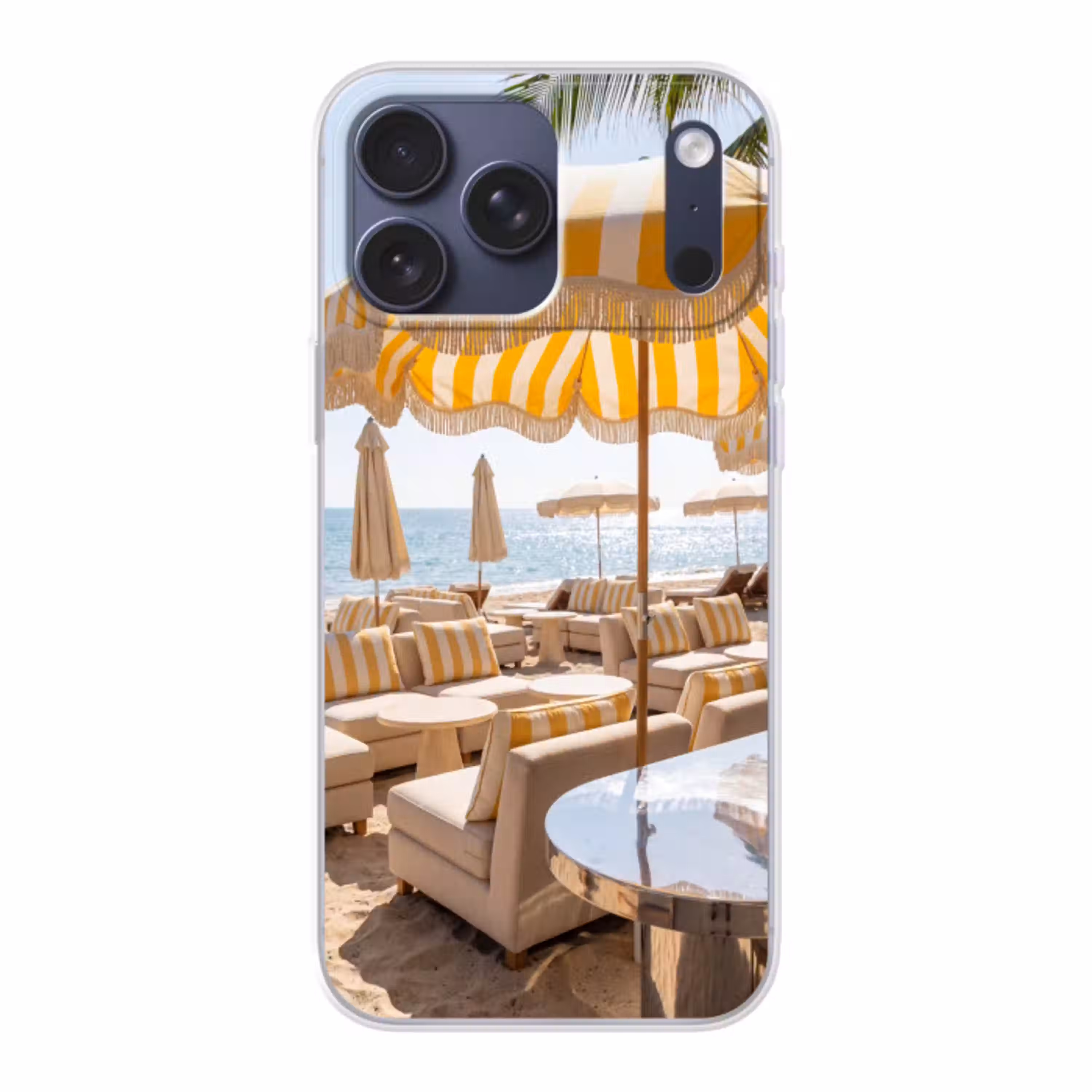 Strand - Ligbedden - Vakantie - Modern - Geel Telefoonhoesje iPhone 17 Pro Max klein -3d