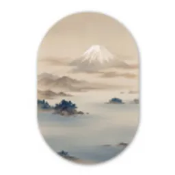 Japans - Landschap - Beige Wandcirkel Ovaal Forex klein -3d