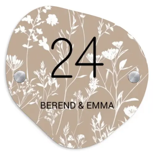 Beiges Blumenmuster - Klassisch Naambord Organisch middel -3d