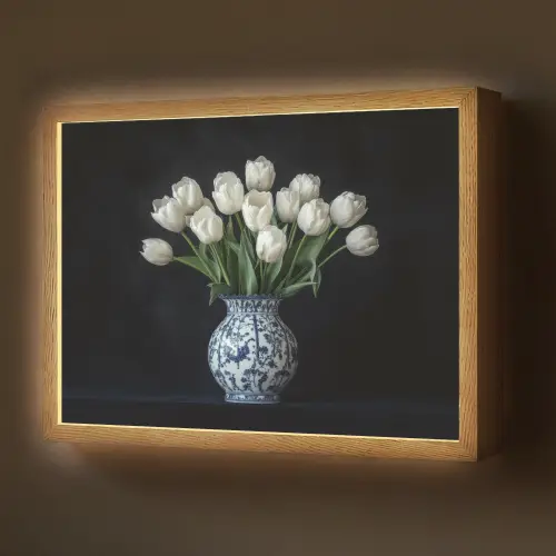 Wit - Bloemen - Tulpen - Vaas Light Box met batterij (Wandlamp) middel -z3d_website