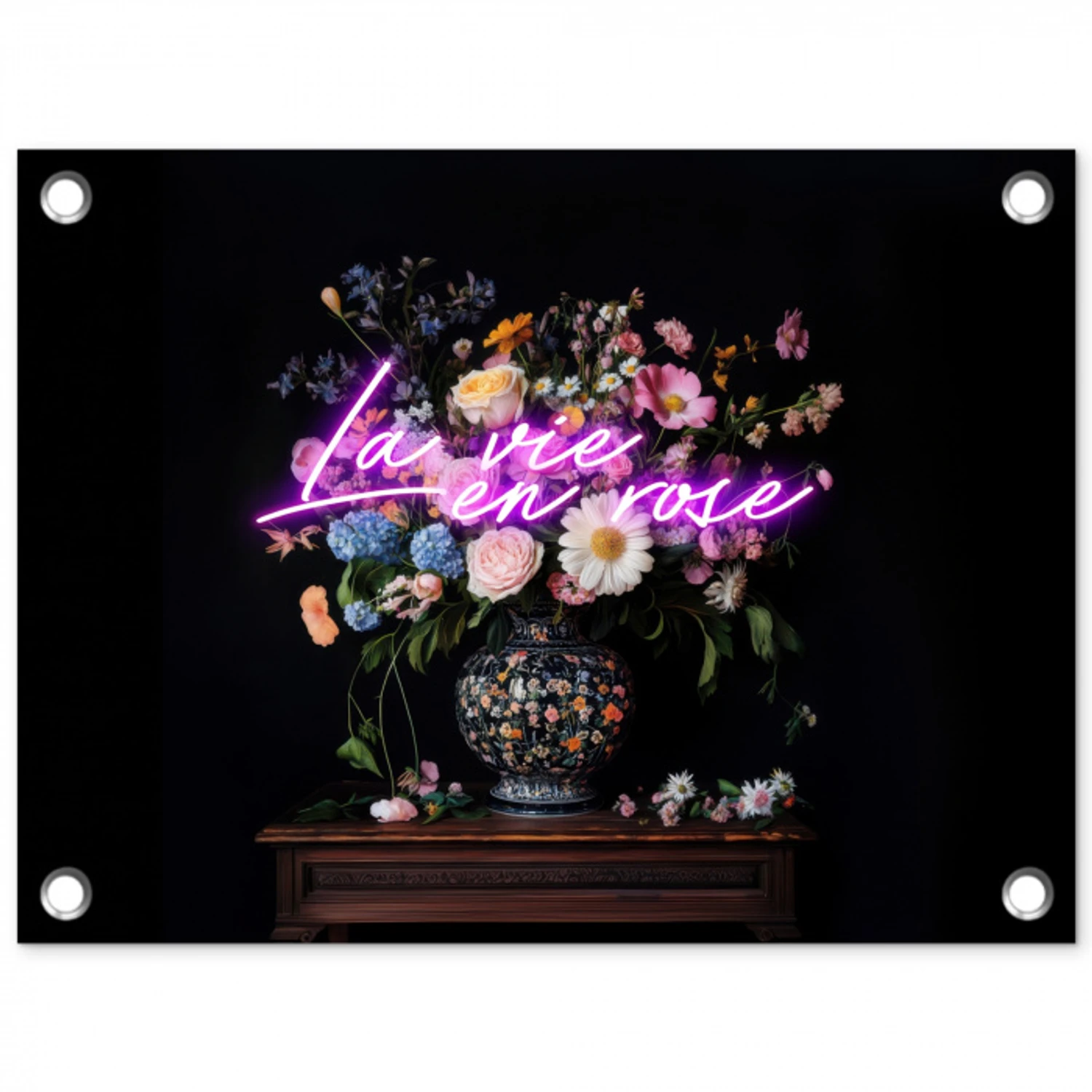 Neon - Vaas - Bloemen tuinposter los doek klein -3d
