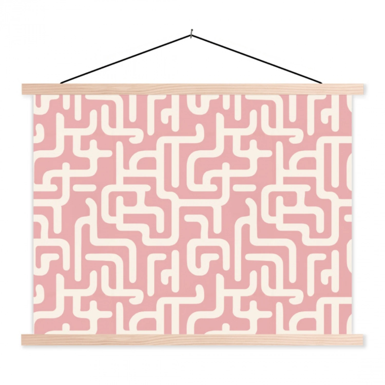 Doolhofpatroon - Roze - Wit - Abstract textielposter latten blank klein 122 -3d