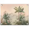 Tropisch landschap - palmbomen - Bloemen - Roze lucht tuinposter los doek klein -3d