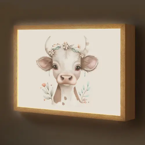 Koe - Bohemian - Kalfje - Bloemen Light Box met batterij (Wandlamp kind) middel -z3d_website