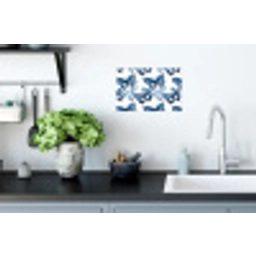 Blauw - Vlinders - Bloemen - Wit Muursticker klein 286 -keuken