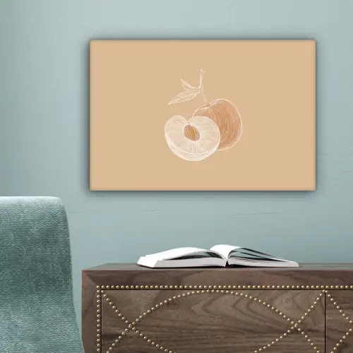 Perzik - Lijntekening - Pit - Beige canvas 2cm klein -sfeer4