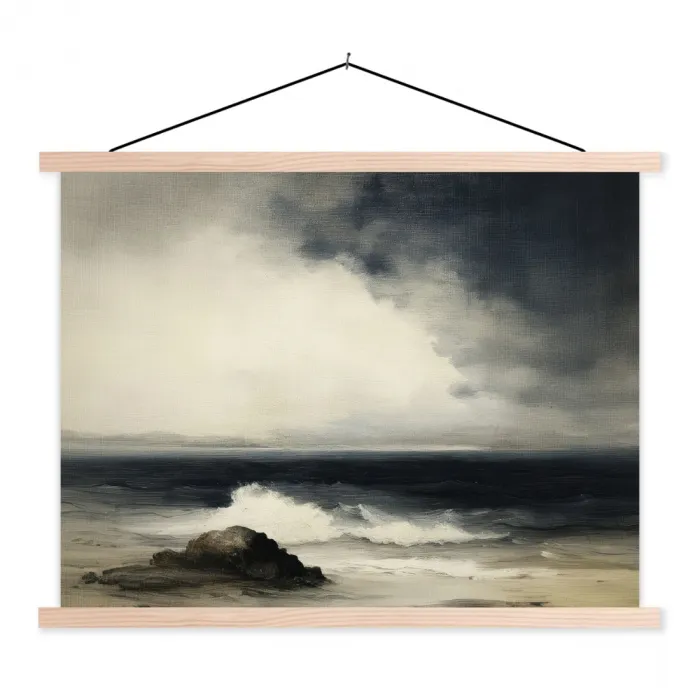 Zee - Rotsen - Storm textielposter latten blank klein -3d
