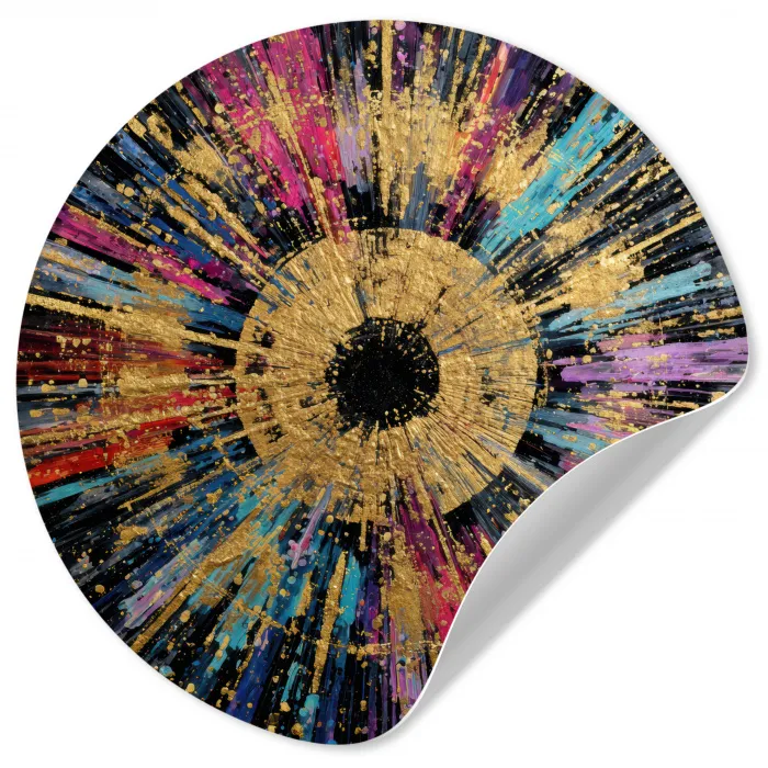 Explosie - Goud - Kleurrijk - Abstract Wandcirkel behangsticker klein -3d