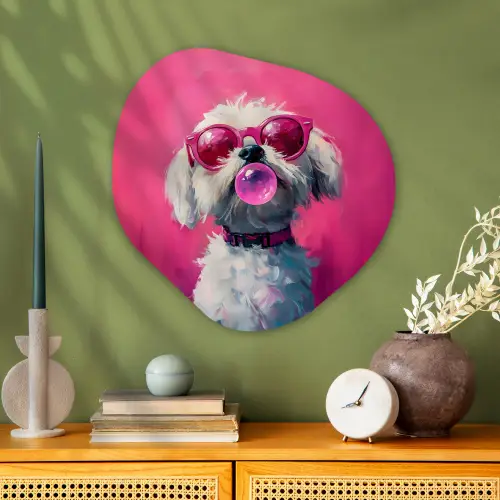 Pink - Hond - Bubbel Wandcirkel Organisch Plexiglas middel -sfeer2