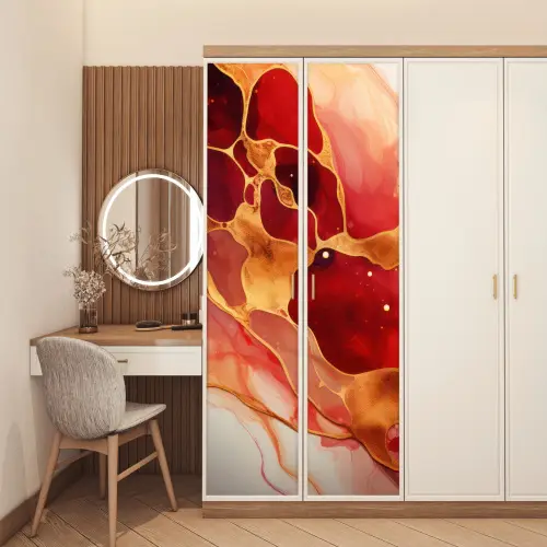 Marmer - Rood - Goud - Modern - Abstract deurposter klein -sfeer3