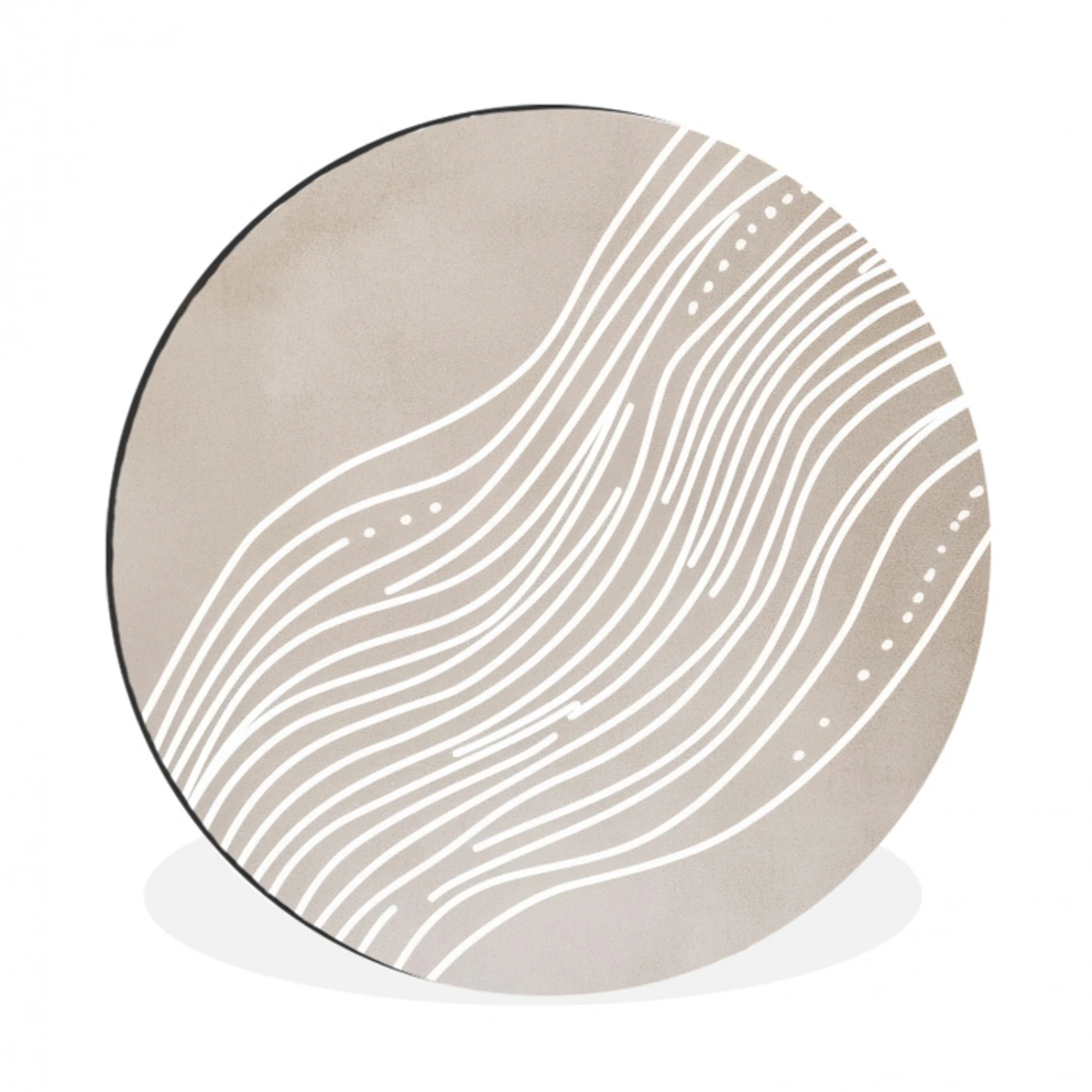 Golvende lijnen - Vloeiend - Zandkleurig Wandcirkel aluminium klein -3d