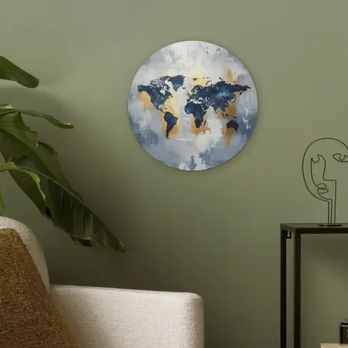 Wereldkaart - Blauw - Abstract Akoestische PET Vilt - Rond klein -sfeer2