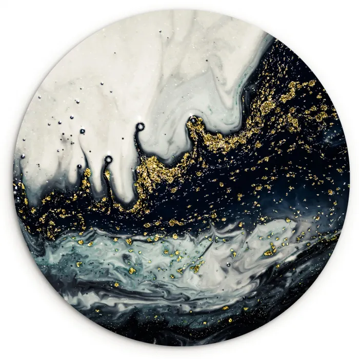 Marmer - Abstract - Goud - Luxe Wandcirkel kunststof plaat 5mm dik klein -3d