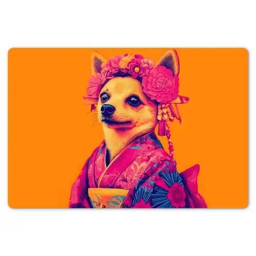 Kimono - Hondje - Bloemenkroon - Oranje Placemat vinyl groot -zzsfeer1_Kitchenyeah-website