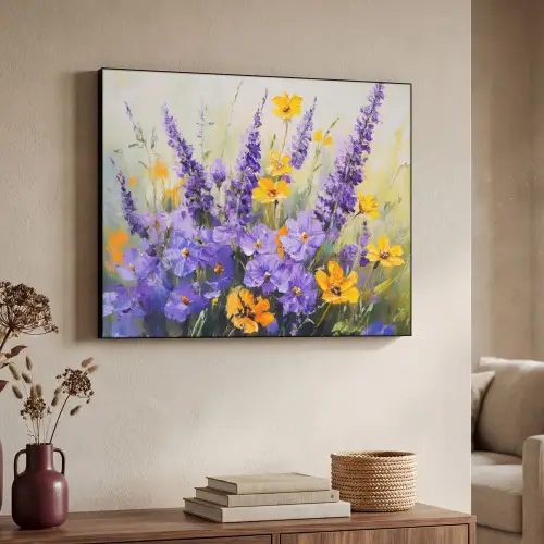 Lavendel - Bloemen - Natuur - Kunst Textielframe zwart klein -sfeer3