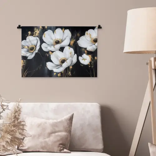 Bloemen - Wit - Abstract Wandkleed katoen klein -sfeer4
