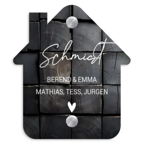 Zwarte houtblokken - Sierlijk Naambord Huisje klein -3d