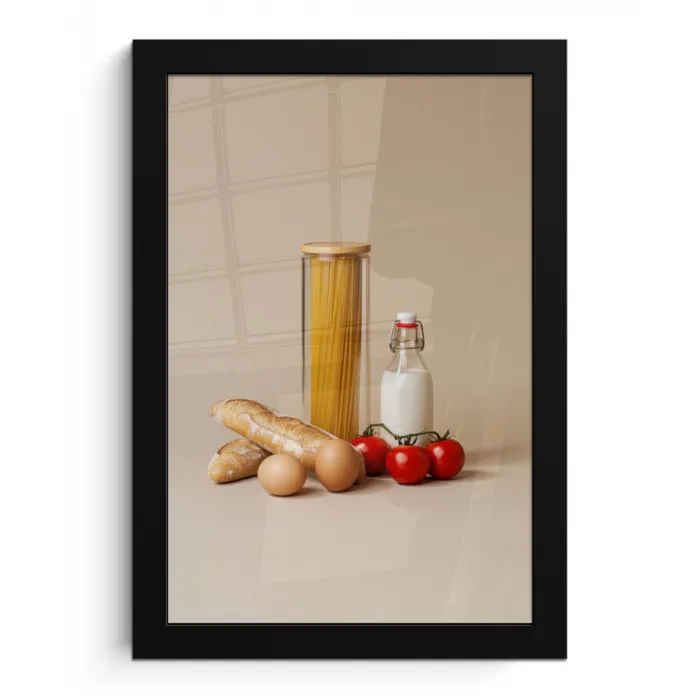 Spaghetti - Melk - Tomaten - Eieren - Brood fotolijst zwart zonder passe partout klein -3d