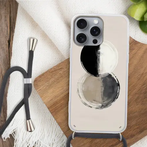 Cirkels - Strepen - Minimalistisch - Zwart Hoesje iPhone 16 Pro Max met koord klein -sfeer4