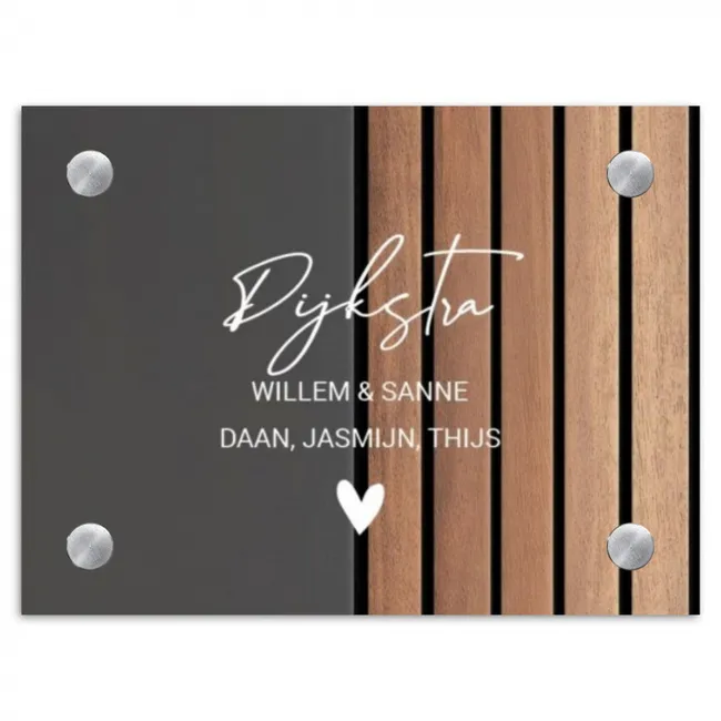 Hout en antraciet - Sierlijk Naambord Rechthoek middel -3d