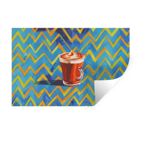 Mok - Koffie - Zigzag - Slagroom Muursticker klein -3d