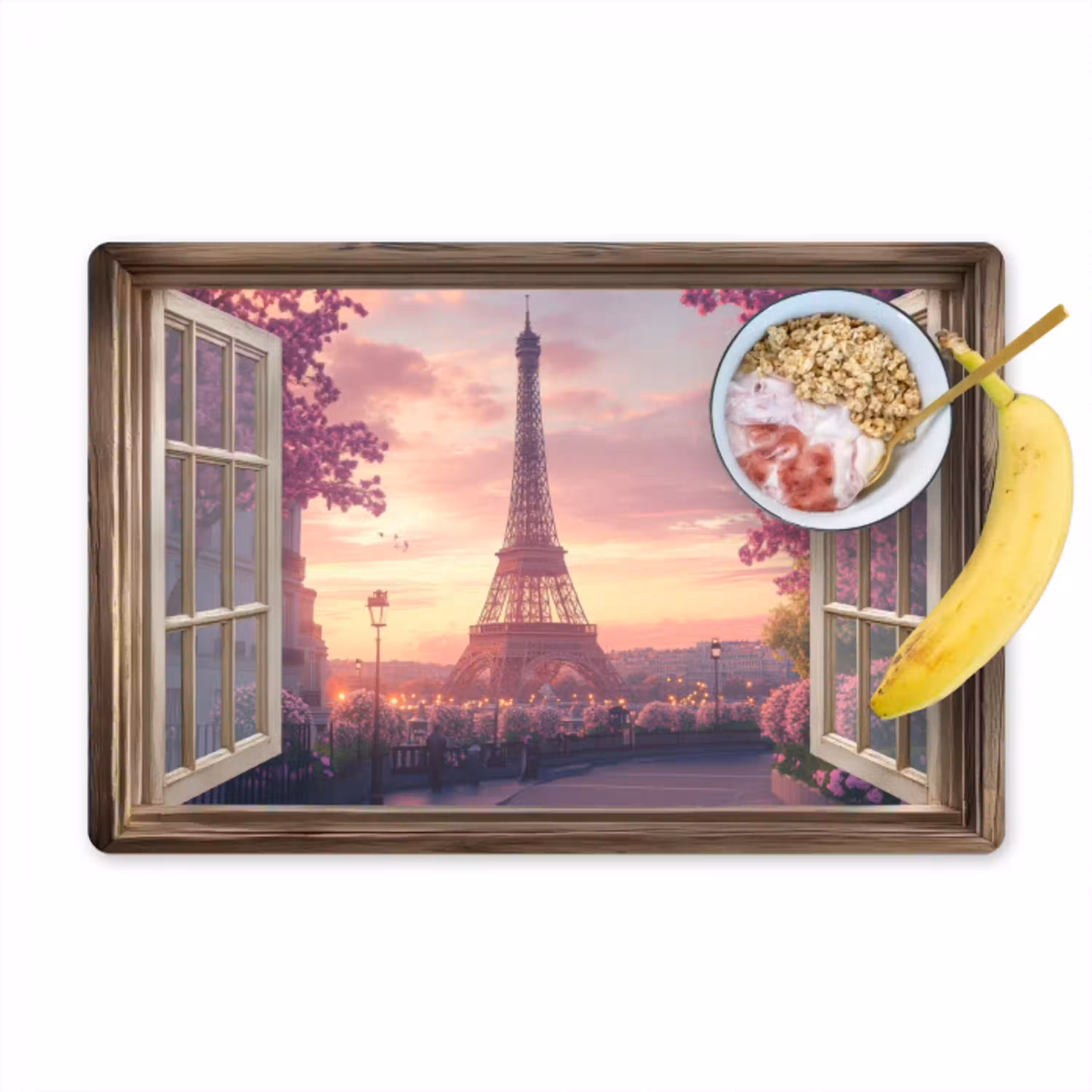Doorkijk - Parijs - Eiffeltoren - Roze - Kersenbloesem Placemat vinyl groot -zzzproduct_Kitchenyeah-website