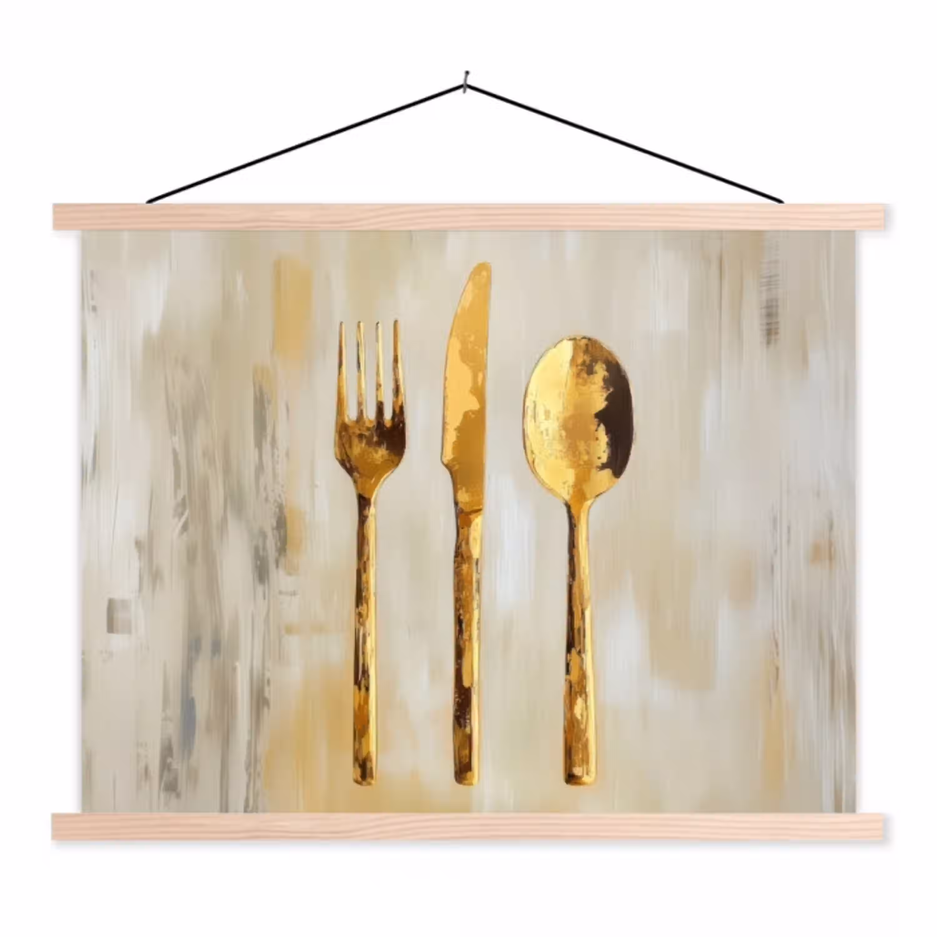 Verf - Goud - Bestek textielposter latten blank klein -3d