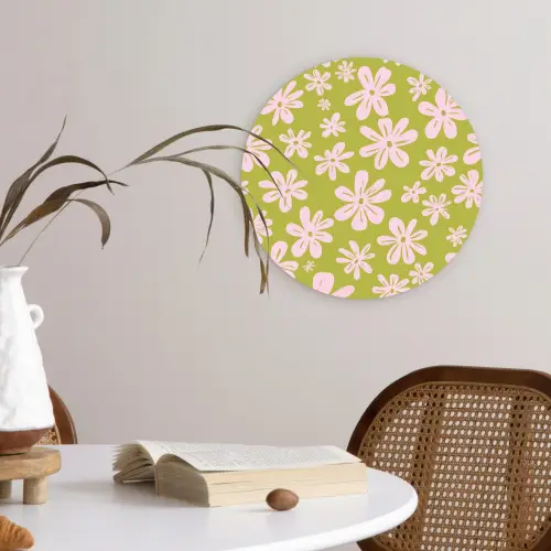 Bloemen - Roze - Getekend - Patroon Wandcirkel kunststof plaat 5mm dik klein -sfeer4
