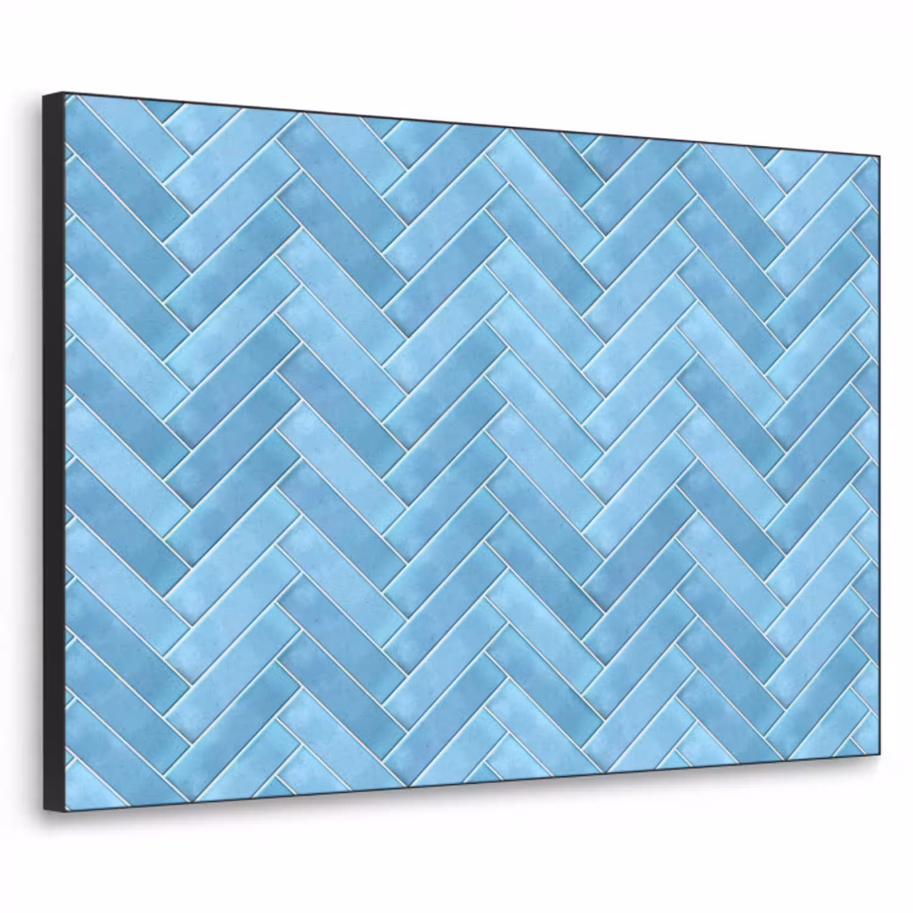Visgraat - Wandtegel - Lichtblauw Textielframe zwart klein 947 -3d