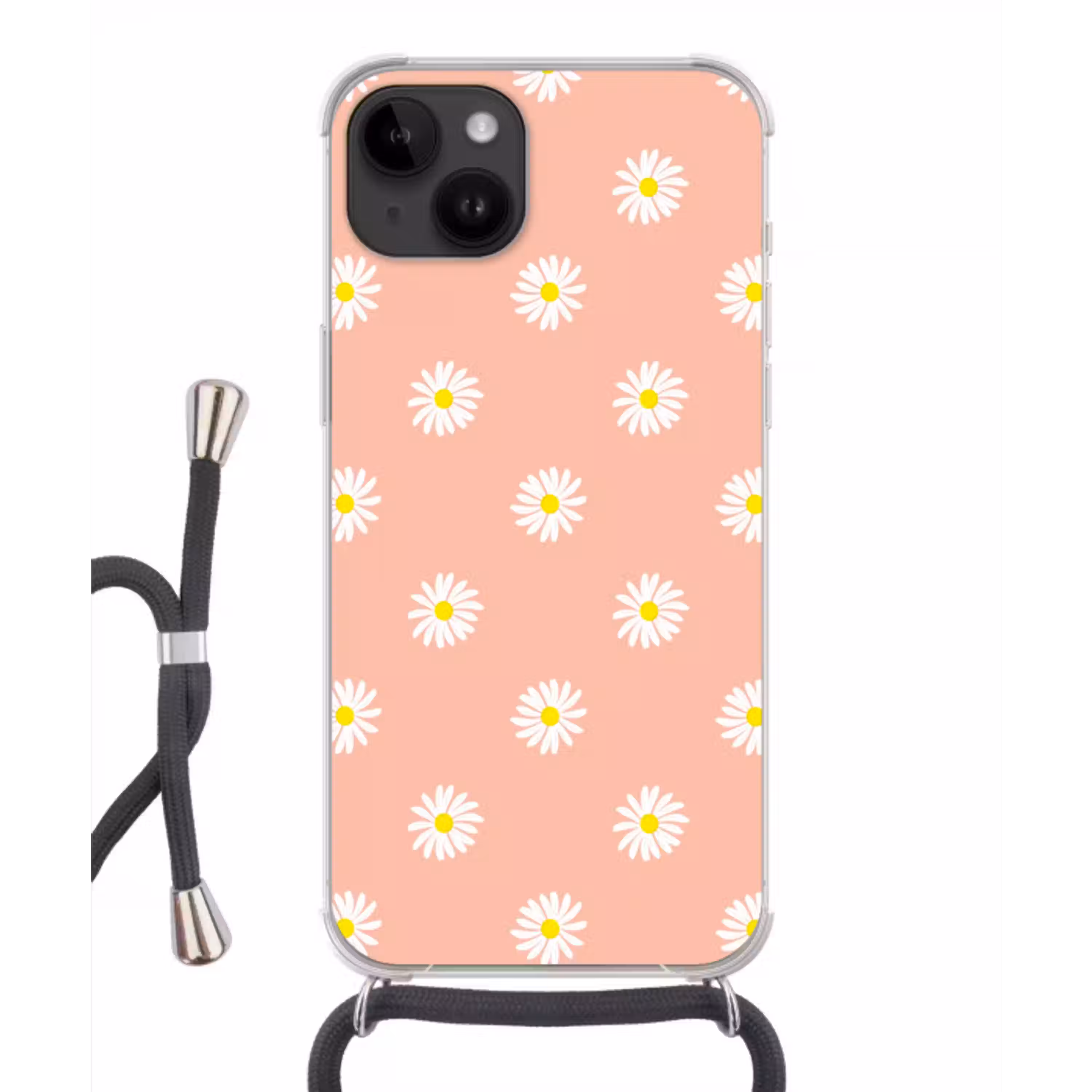 Madeliefjes - Pastel - Wit - Roze - Bloemen print Crossbody Case iPhone 14 middel -3d