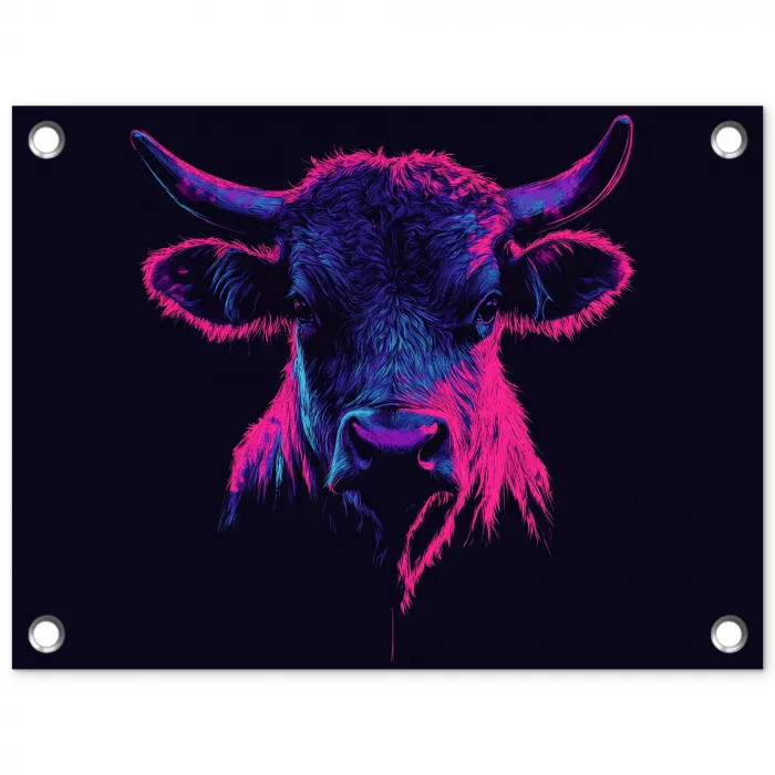 Stier - Neon - Zwart - Kleur tuinposter los doek klein -3d