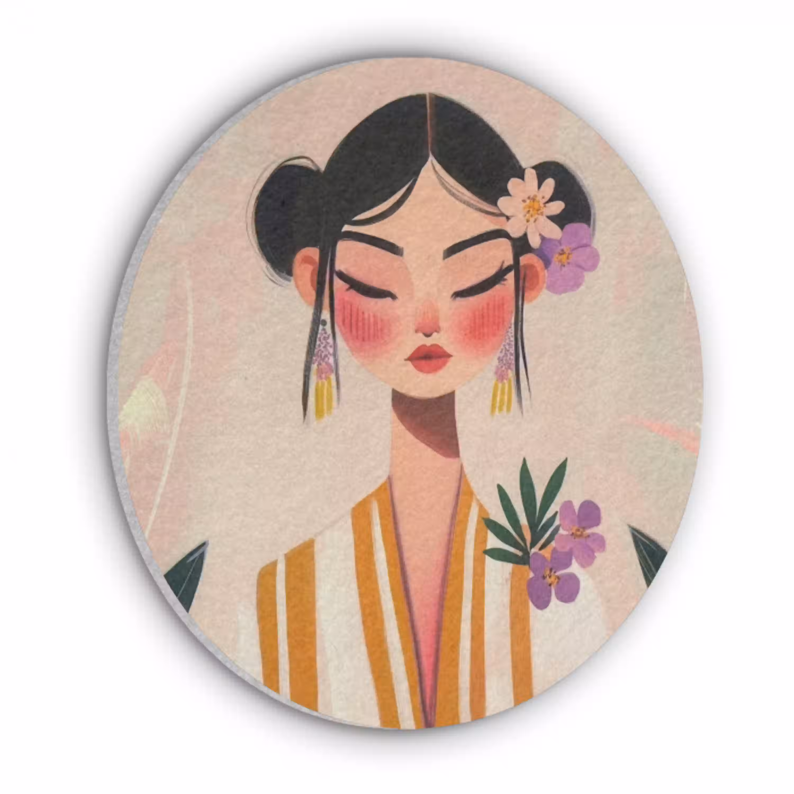 Vrouw - Bloemen - Pastel Akoestische PET Vilt - Rond klein -3d