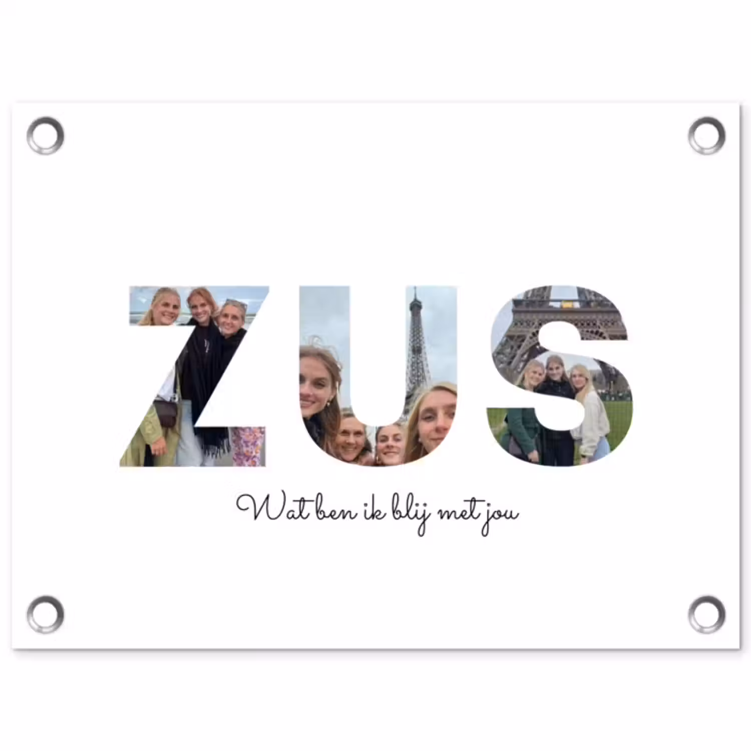 Gepersonaliseerde tuinposter - Zus - Lettercollage