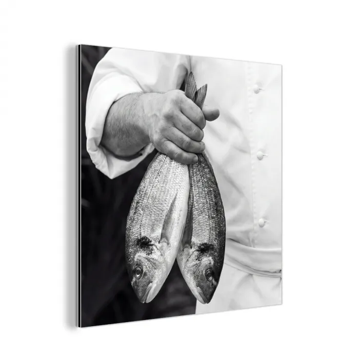 Vissen - Chef - Zwart - Wit aluminium wit klein -3d