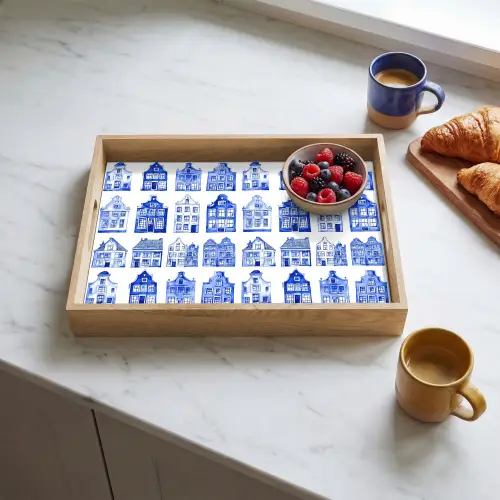 Patroon - Huizen - Blauw Dienblad Rechthoek middel 911 -sfeer2