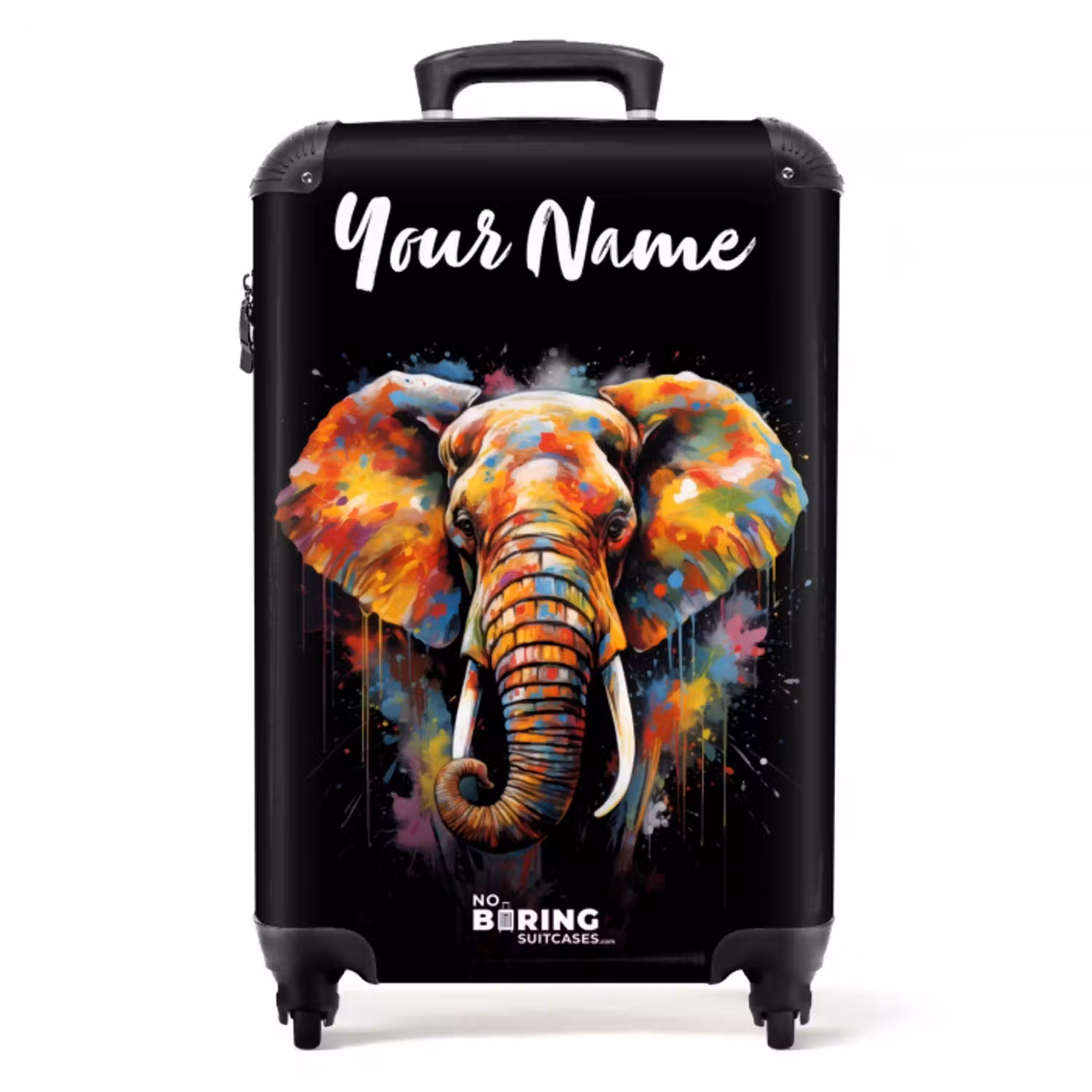 Olifant Versierd met Kleurrijke Spetters NBS - Handbagage koffer - Kinderen Unisex middel -productfoto_recht
