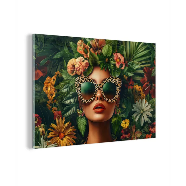 Glas schilderij - Vrouw - Panterprint - Jungle - Natuur - Luxe