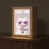 Kat - Love - Paars - Valentijn Light Box met kabel (Tafellamp) klein -z3d_website